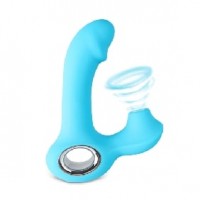 Vibrator with Clitoral Suction, Vibrating Tip, 12 Function, Silicone, Rechargeable, CYAN